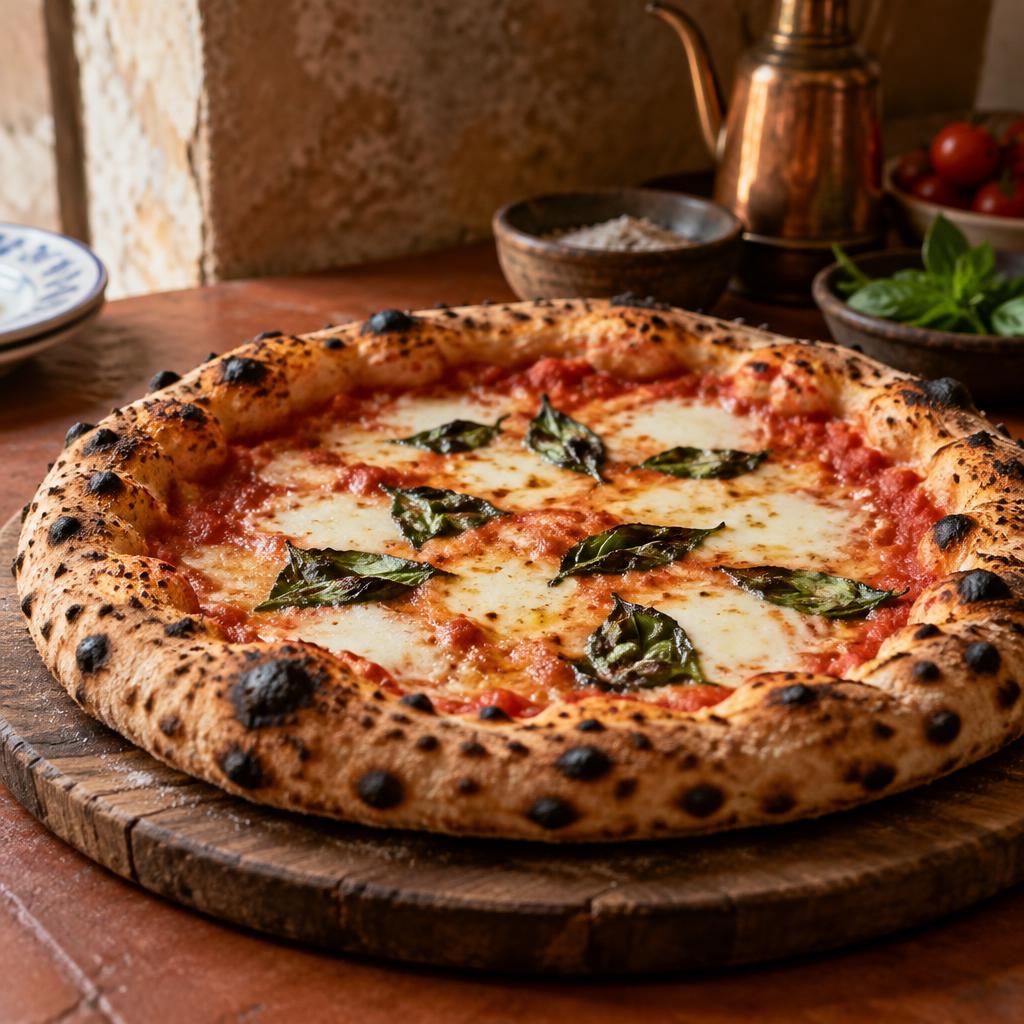 Pizza margherita dal forno a legna